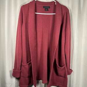Tahari Women's Burgundy Open Front Cardigan size large comfort cozy casual offic